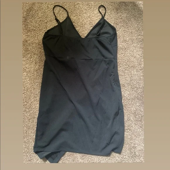 SHEIN Plus Ruched Asymmetrical Hem Cami Black Dress - Picture 3 of 3